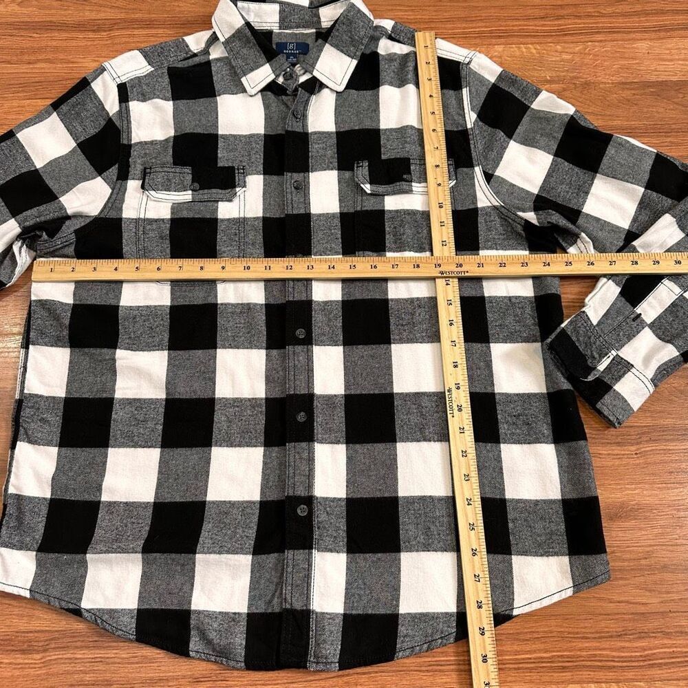 George Long Sleeve Button-Up Collard Shirt Flannel Plaid Black and White| Men Si - Picture 3 of 14